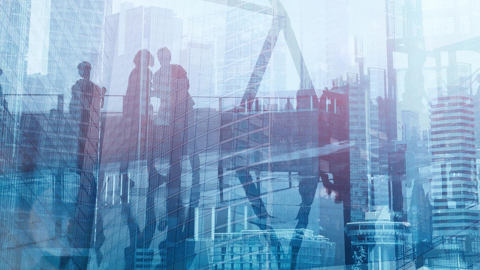 Abstract blue image with silhouettes of people